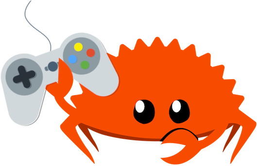 Ferris the rustacean holding a game controller